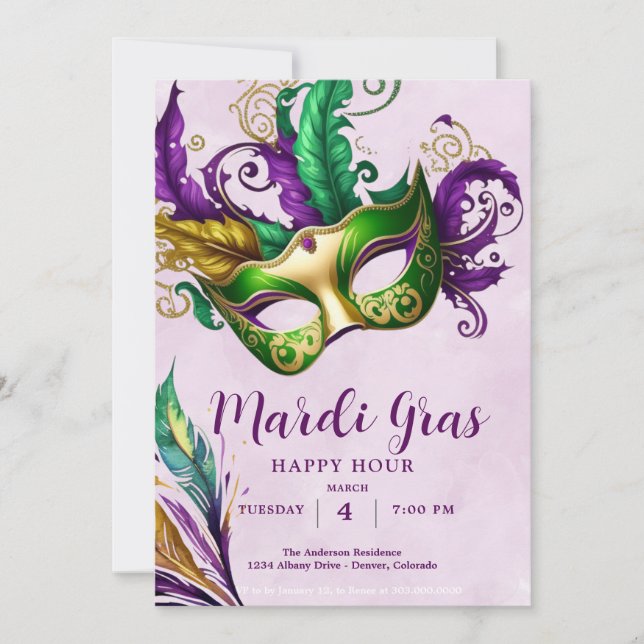 Invitación Máscara de Mardi Gras (Anverso)