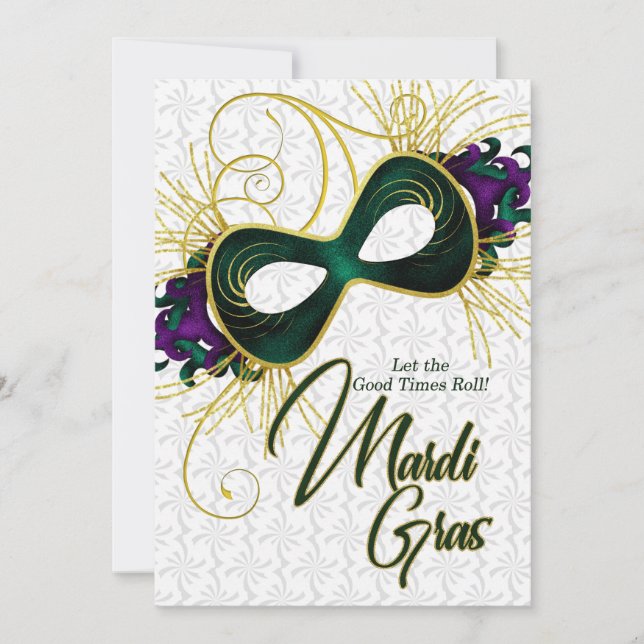 Invitación Máscara de Mardi Gras y Fiesta de disfraces (Anverso)