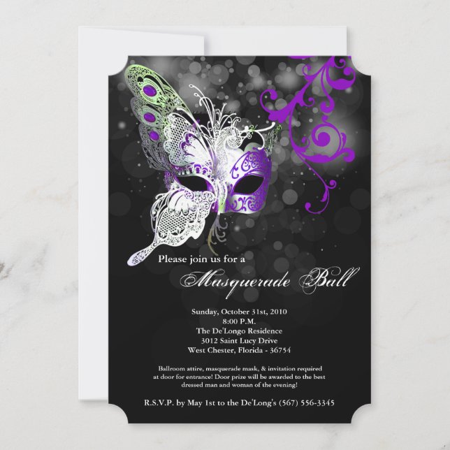 Invitación Máscara de mariposa morada disfraz Halloween (Anverso)