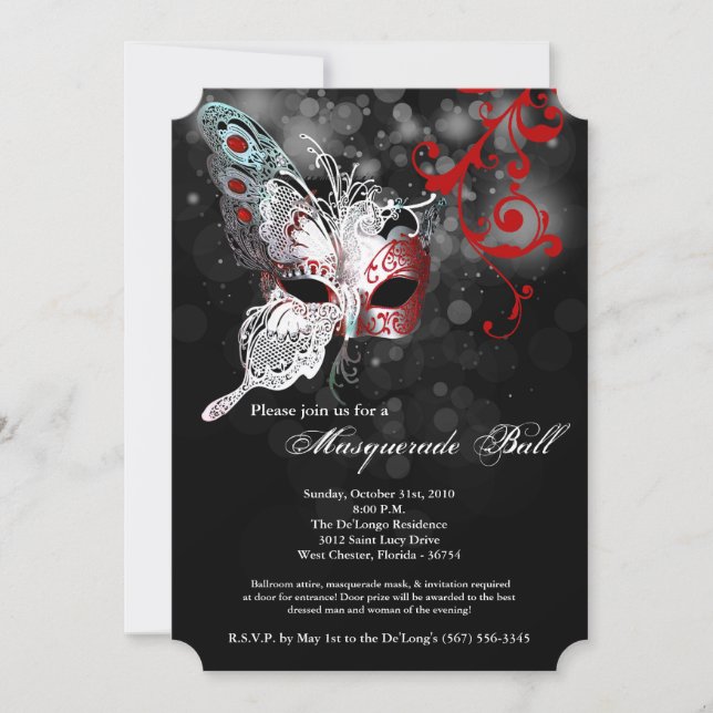 Invitación Máscara de mariposa roja disfraz Halloween (Anverso)