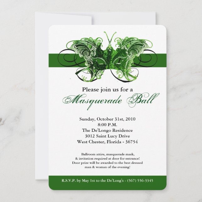 Invitación Máscara de mariposa verde disfraz Halloween (Anverso)