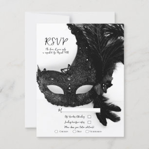 Invitación Máscara de Máscara de Gala Negra y Blanca RSVP de 