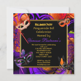Invitación Máscara de Máscara de Halloween Morado Naranja Fie