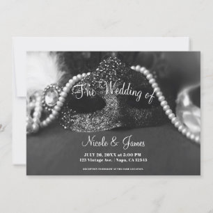 Invitación Máscara de Máscara de Negro y Blanco Perlas Boda
