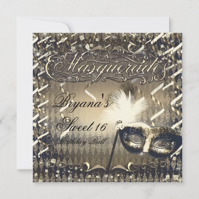 Invitación Máscara de Máscara de Oro Blanco y Bronce Fiesta d (Anverso)