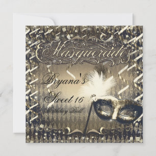 Invitación Máscara de Máscara de Oro Blanco y Bronce Fiesta d