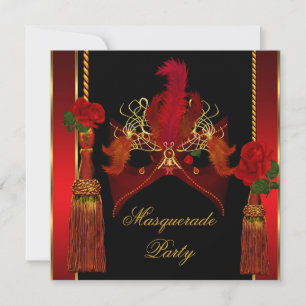 Invitación Máscara de Máscara Elegante Rosa Roja Dorada Negra