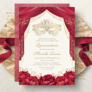 Invitación Máscara de Máscara Roja Quinceañera Moderna