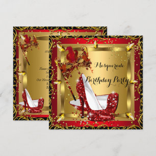 Invitación Máscara de Máscara Tacón Alto Zapato Rojo Cumpleañ