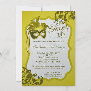 Invitación Máscara de mascarada amarilla de 5 x 7 invitacione