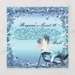 Invitación Máscara de Mascarada Aqua y Púrpura Fiesta de Cump