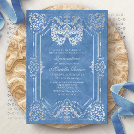 Invitación Máscara de mascarada Azul Elegante Quinceanera