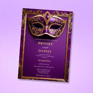 Invitación Máscara de Mascarada de Boda Regia Púrpura con Joy