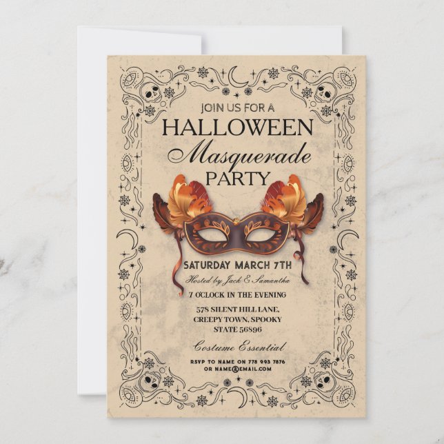 Invitación Máscara de mascarada de Halloween Ball Gótico (Anverso)