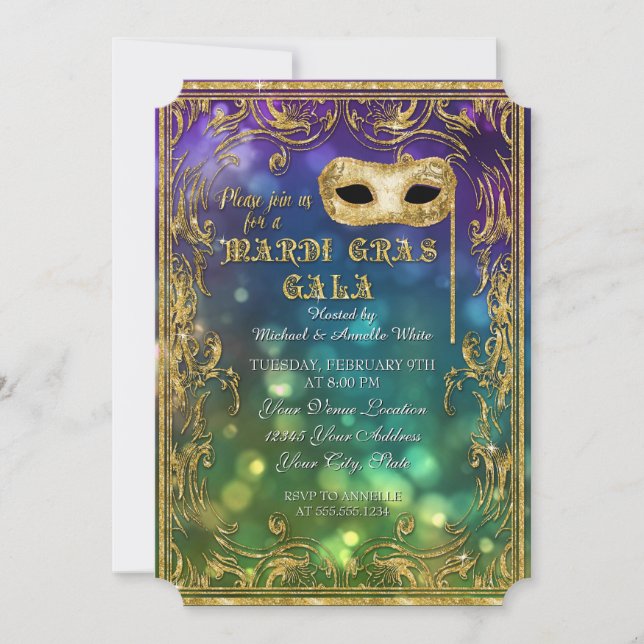 Invitación Máscara de mascarada de la Gala de Mardi Gras Boke (Anverso)