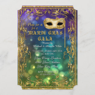 Invitación Máscara de mascarada de la Gala de Mardi Gras Boke
