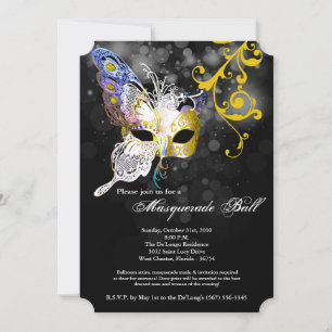 Invitación Máscara de mascarada de mariposa amarilla disfrace
