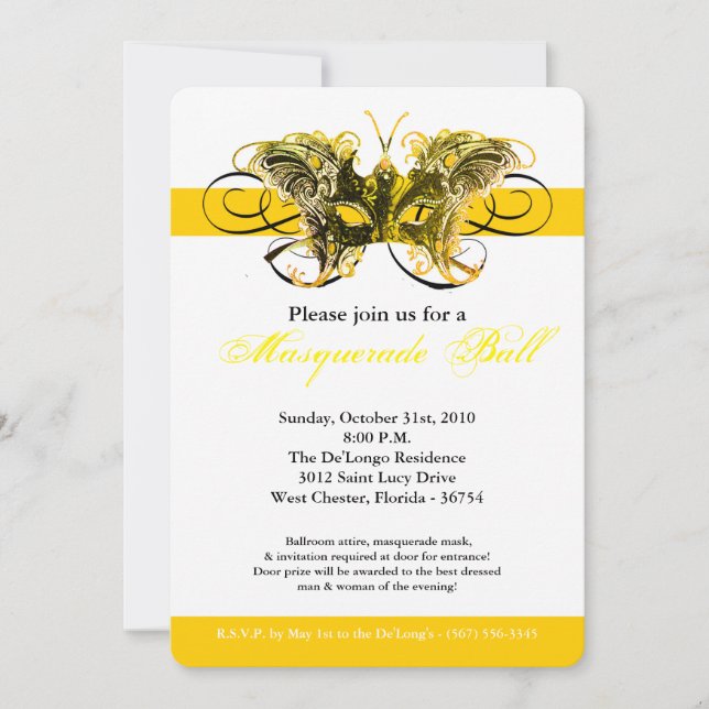 Invitación Máscara de mascarada de mariposa amarilla disfrace (Anverso)