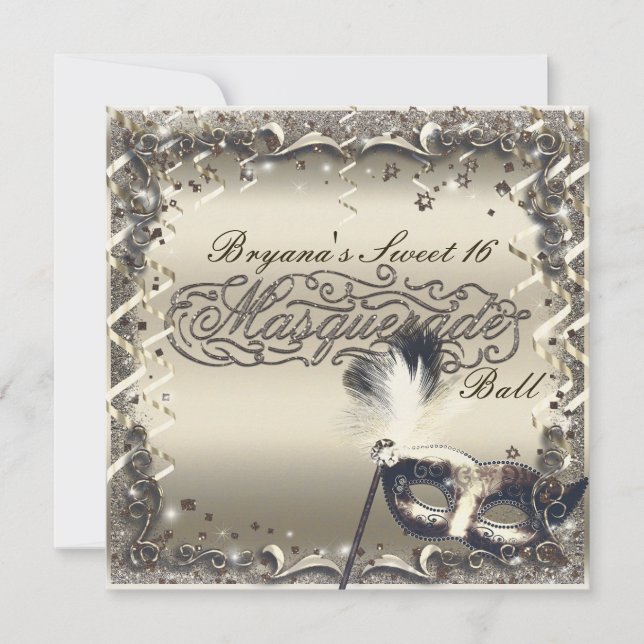 Invitación Máscara de Mascarada de Oro Blanco Fiesta de Baile (Anverso)