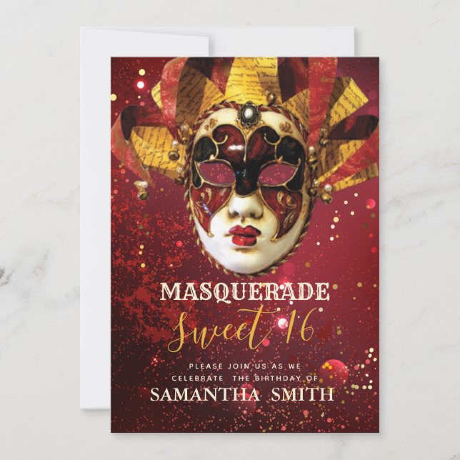 Invitación Máscara de Mascarada de Oro dulce de 16 Fiestas (Anverso)