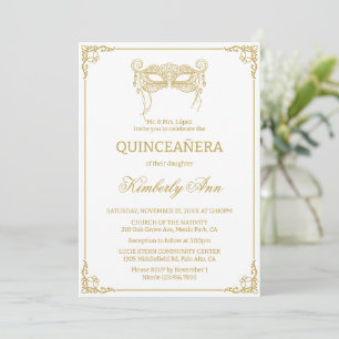 Invitación Máscara de mascarada de oro quinceanera