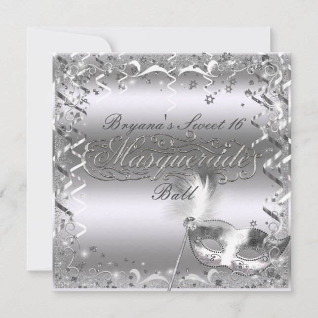 Invitación Máscara de Mascarada de Plata Elegante fiesta de c (Anverso)