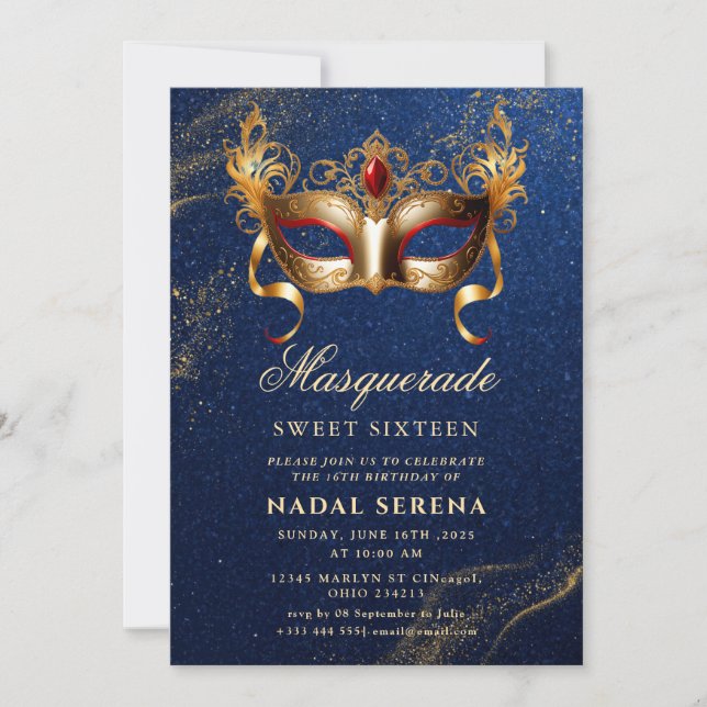 Invitación máscara de mascarada dorada (Anverso)