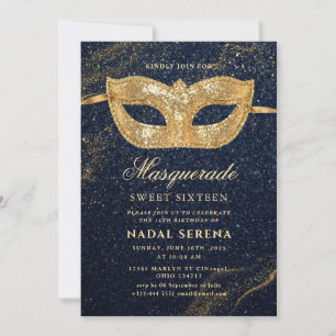 Invitación máscara de mascarada dorada Sweet 16