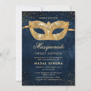 Invitación máscara de mascarada dorada Sweet 16