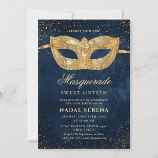 Invitación máscara de mascarada dorada Sweet 16