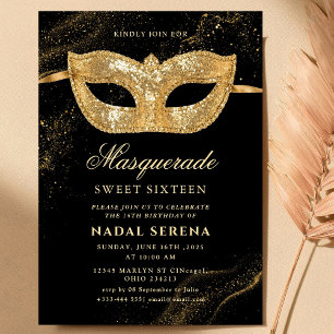 Invitación máscara de mascarada dorada Sweet 16
