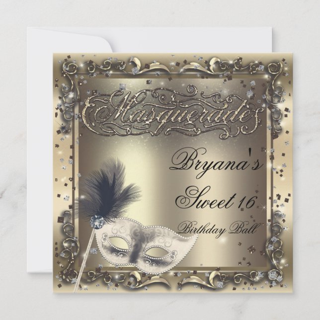 Invitación Máscara de Mascarada Elegante Cumpleaños Dorado Fi (Anverso)