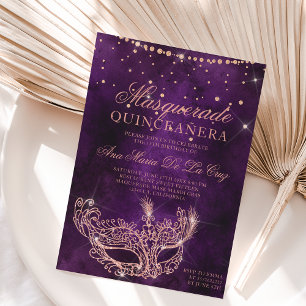 Invitación Máscara de mascarada mascarada moda rosa purpurina