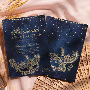 Invitación Máscara de mascarada moda oro purpurina chispa Swe