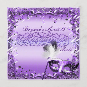 Invitación Máscara de Mascarada Morada Fiesta de Baile Elegan