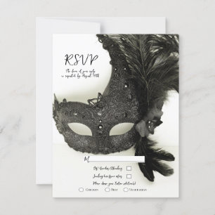 Invitación Máscara de Mascarada Negra Elegante RSVP de Boda S