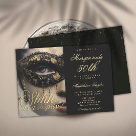 Invitación Máscara de Mascarada Oro Negro Sorpresa 50 cumplea