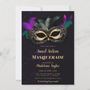 Invitación Máscara de mascarada oro rosado caliente dulce neg