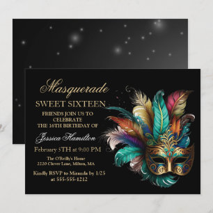 Invitación Máscara de Mascarada Personalizable Purpurina Azul