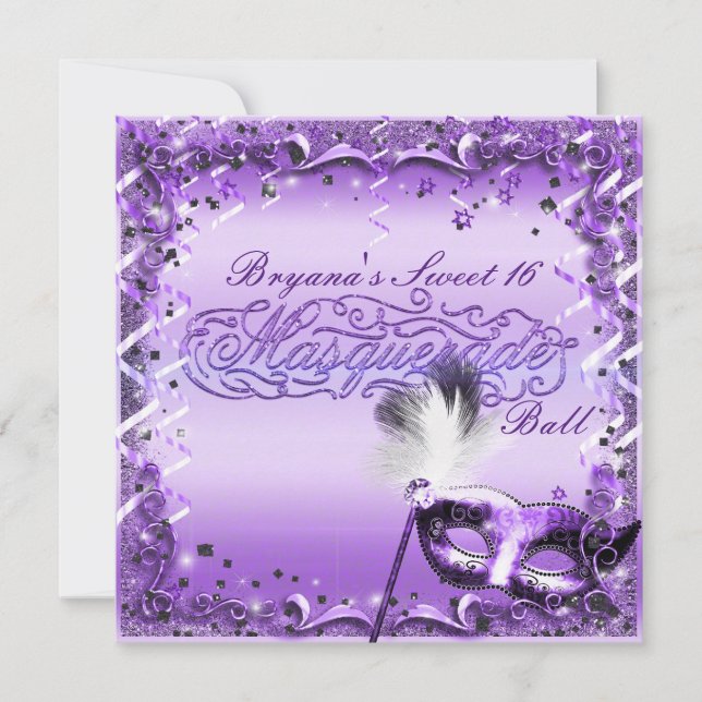 Invitación Máscara de Mascarada Púrpura Fiesta elegante de bo (Anverso)