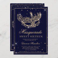 Máscara de mascarada purpurina dorado azul marino