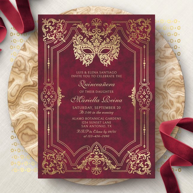 Invitación Máscara de mascarada Red Elegante Quinceanera (Subido por el creador)