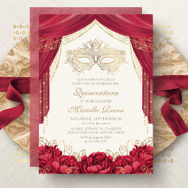 Invitación Máscara de mascarada roja quinceanera moderna