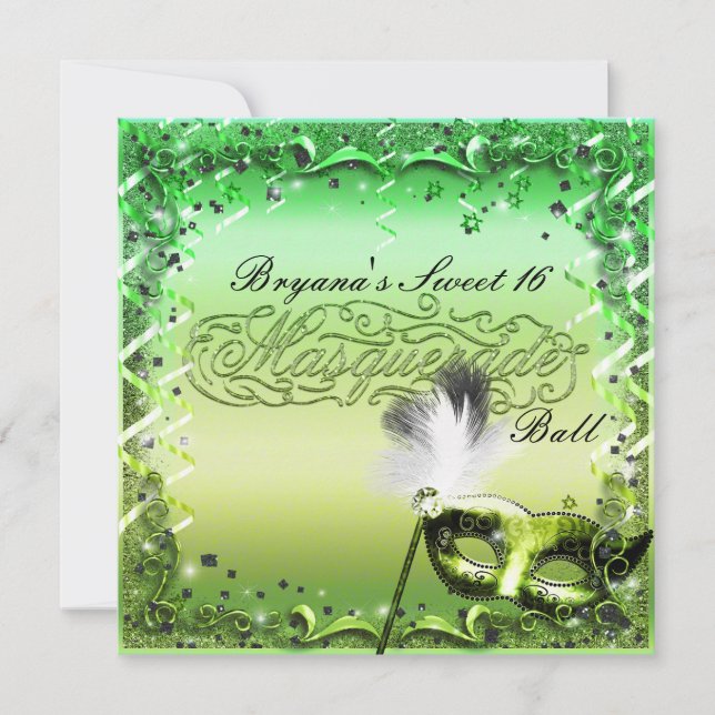 Invitación Máscara de Mascarada Verde Fiesta de Baile Elegant (Anverso)