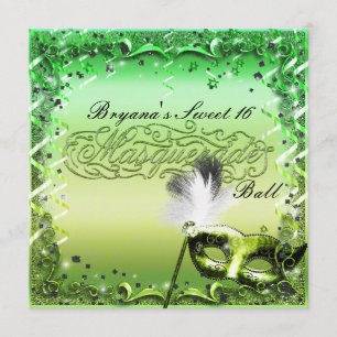 Invitación Máscara de Mascarada Verde Fiesta de Baile Elegant