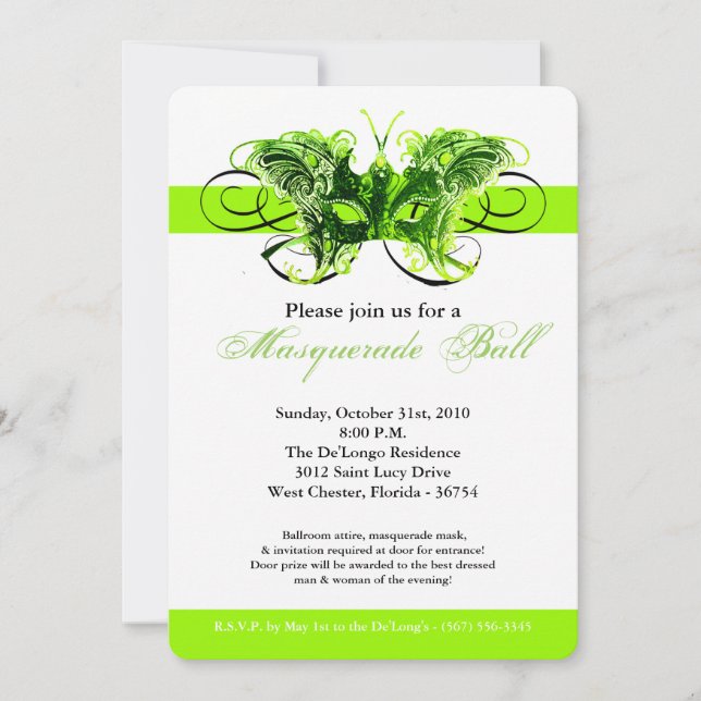 Invitación Máscara de máscaras de mariposa de lima disfraces  (Anverso)