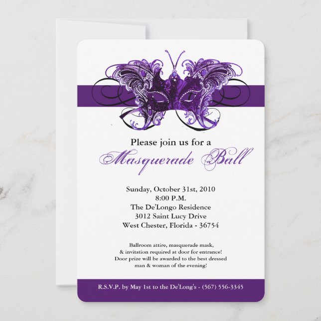 Invitación Máscara de máscaras de mariposa morada disfraces H (Anverso)