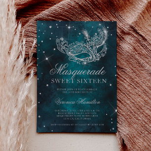 Invitación Máscara de máscaras de purpurina plateado verde ve