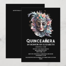 Invitación Máscara de máscaras verde azuladas púrpuras quince