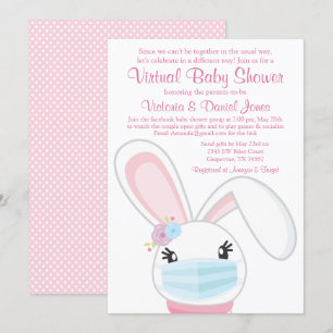 Invitación Máscara de niña de conejito bebé Ducha virtual par